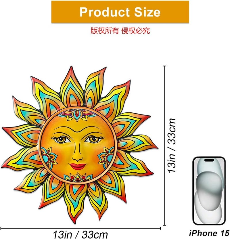 Daogtc Metal Sun Flower Wall Decor - 13 inches Sun Wall Art Hanging Decorations for Outdoor, Home Garden Yard Patio Fence Bedroom Decor, Gifts for Mom Friends - Image 3