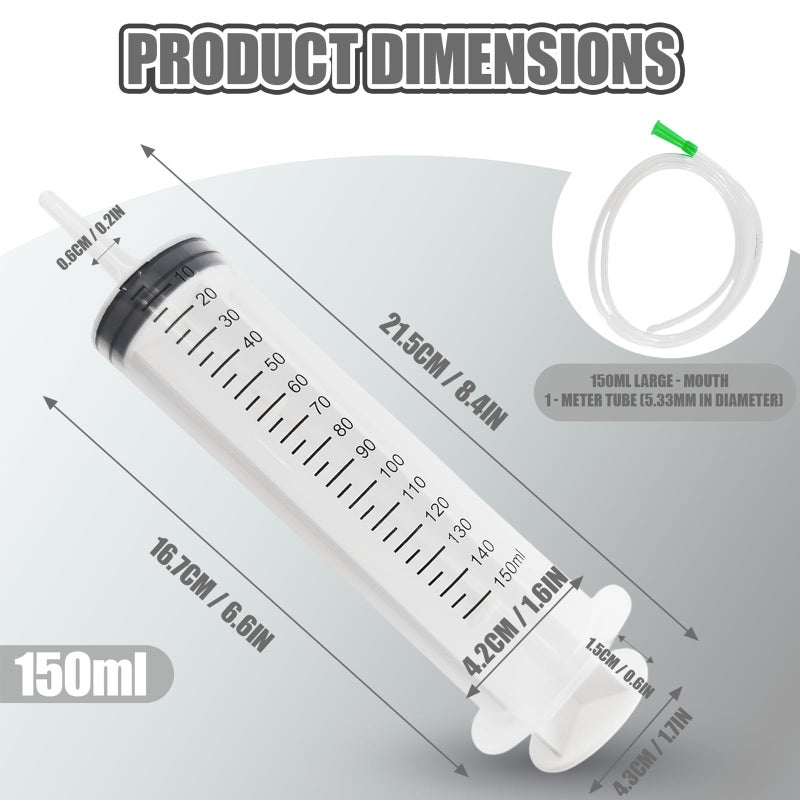 Wanheart 150ml Large Capacity Syringe, Reusable Liquid PlasticSyringe with 100cm Tube, Individual Package, Large Capacity Measuring Syringe for Liquids, Pet Feeding, Plant Irrigation (150ml) - Image 2