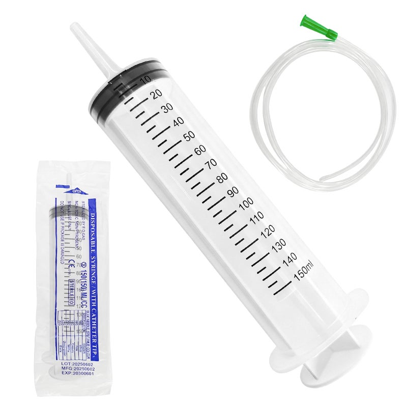 Wanheart 150ml Large Capacity Syringe, Reusable Liquid PlasticSyringe with 100cm Tube, Individual Package, Large Capacity Measuring Syringe for Liquids, Pet Feeding, Plant Irrigation (150ml) - Image 1