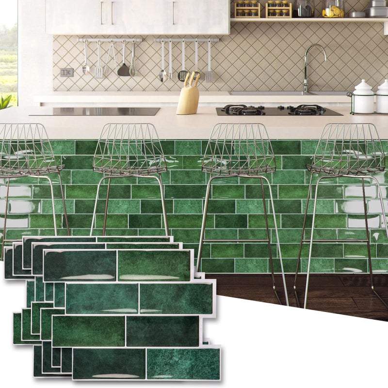 Art3dwallpanels 10Sheet Peel and Stick Backsplash 1102 x 846 Peel and Stick Tile 3D Self Adhesive Tile for Kitchen Bathroom Laundry Room Dark Green