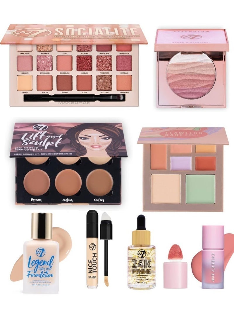 w7 Socialite Ultimate All-in-One Makeup Gift Set – Palette, Foundation, Contour, Primer - Image 1