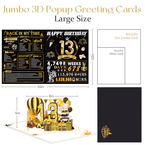 OLOSONG 13th Birthday Card for Girl Boy Son Daughter, Big Pop Up 13th Birthday Cards for Grandson Granddaughter, Back In 2013 Funny 13 Year Old Birthday Decorations - Image 3