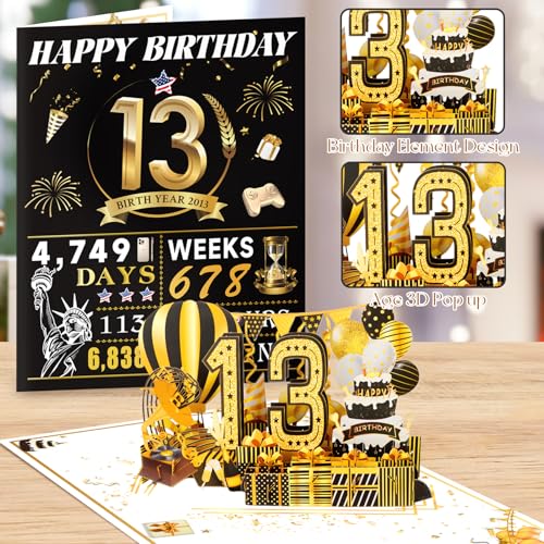 OLOSONG 13th Birthday Card for Girl Boy Son Daughter, Big Pop Up 13th Birthday Cards for Grandson Granddaughter, Back In 2013 Funny 13 Year Old Birthday Decorations - Image 4