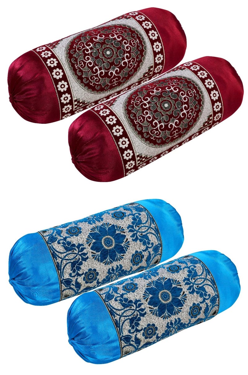 HSR Collection Premium Chennile Luxury Bolster Cover, Maroon & Blue - 4 Pieces - Image 1