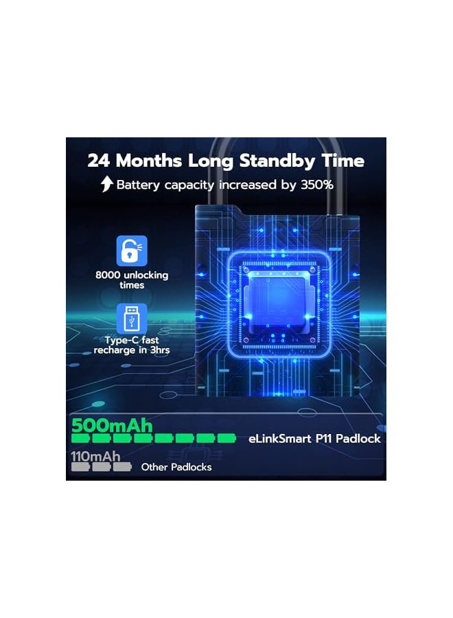 PROMASS Heavy Duty Fingerprint Padlock with Key Backup, Waterproof Bluetooth Biometric Keyless Electronic Smart Combination Lock for Outdoor Fence Gate Truck Pool Shed Gym Locker - Image 5