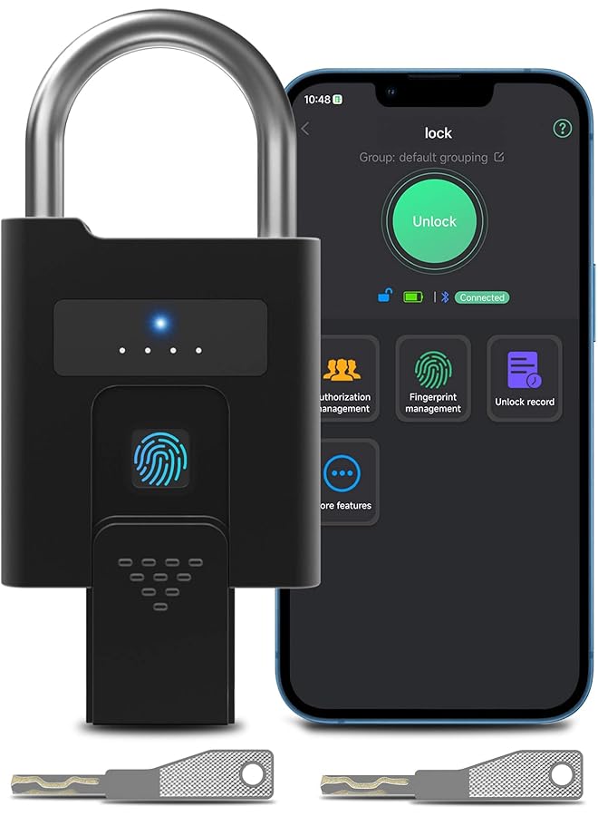PROMASS Heavy Duty Fingerprint Padlock with Key Backup, Waterproof Bluetooth Biometric Keyless Electronic Smart Combination Lock for Outdoor Fence Gate Truck Pool Shed Gym Locker - Image 1