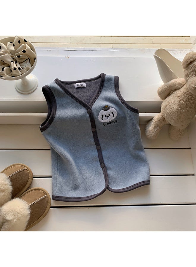 Children's Winter Warm Cartoon Plush Vest For Boys And Girls Baby Double-sided Velvet Inner Vest Sleeveless Knitwear
