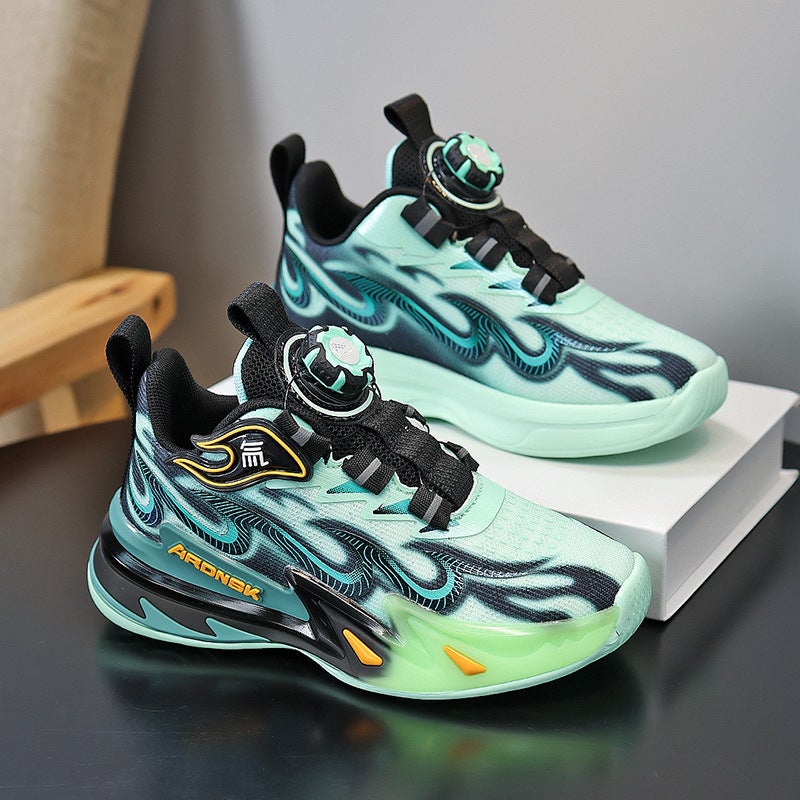 Children'S Shoes Leather Top New Boys And Girls Vitality Wear-Resistant Flame Children'S Button Sneaker Mesh Basketball Shoes Running Shoes - Image 5