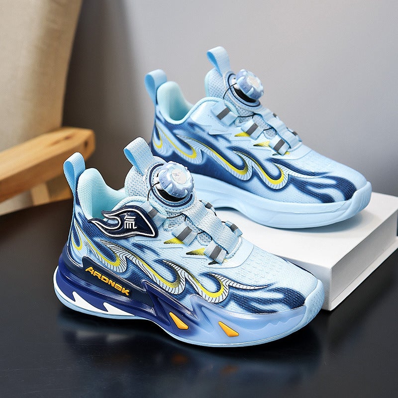 Children'S Shoes Leather Top New Boys And Girls Vitality Wear-Resistant Flame Children'S Button Sneaker Mesh Basketball Shoes Running Shoes - Image 2