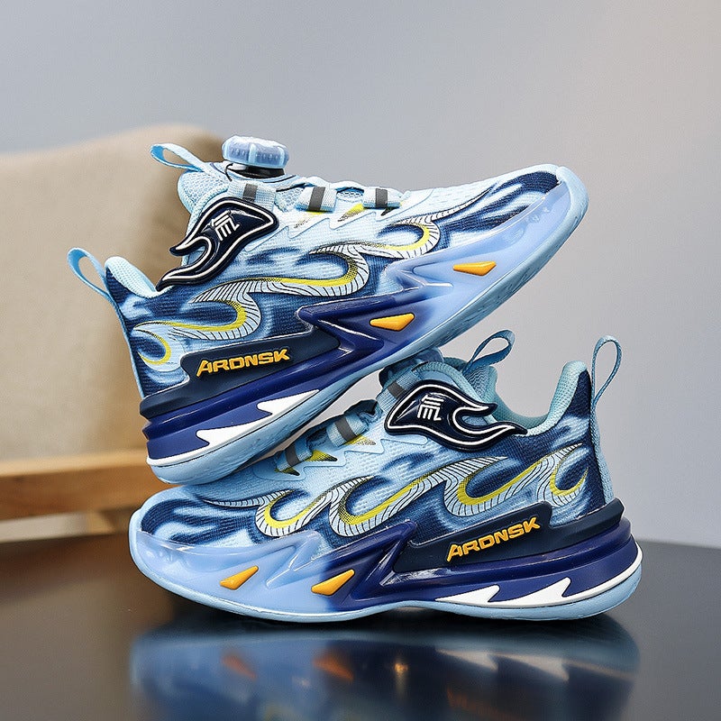 Children'S Shoes Leather Top New Boys And Girls Vitality Wear-Resistant Flame Children'S Button Sneaker Mesh Basketball Shoes Running Shoes - Image 3