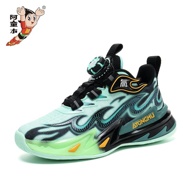 Children'S Shoes Leather Top New Boys And Girls Vitality Wear-Resistant Flame Children'S Button Sneaker Mesh Basketball Shoes Running Shoes - Image 1