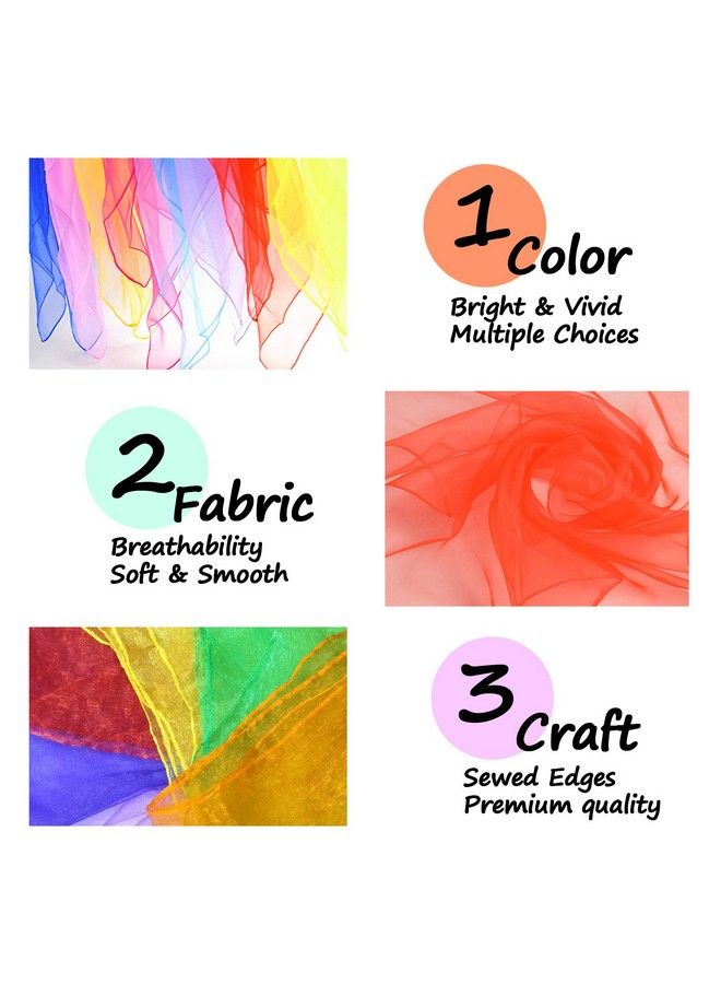 Novelty Place Dance And Juggling Scarves (12Pcs) Silk Square Scarf With Hemmed Edges Easy Clean Ideal Performance Props Accessories 6 Colors(24" X 24")  - Image 3
