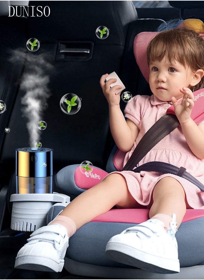 Portable Car Aromatherapy Diffuser Mini Air Purifier with 3 Gear Control, RGB Light, Type-C Fast Charge and Touch Control, Smart Air Freshener for Allergies, Dust and Odor Eliminator for Office Home