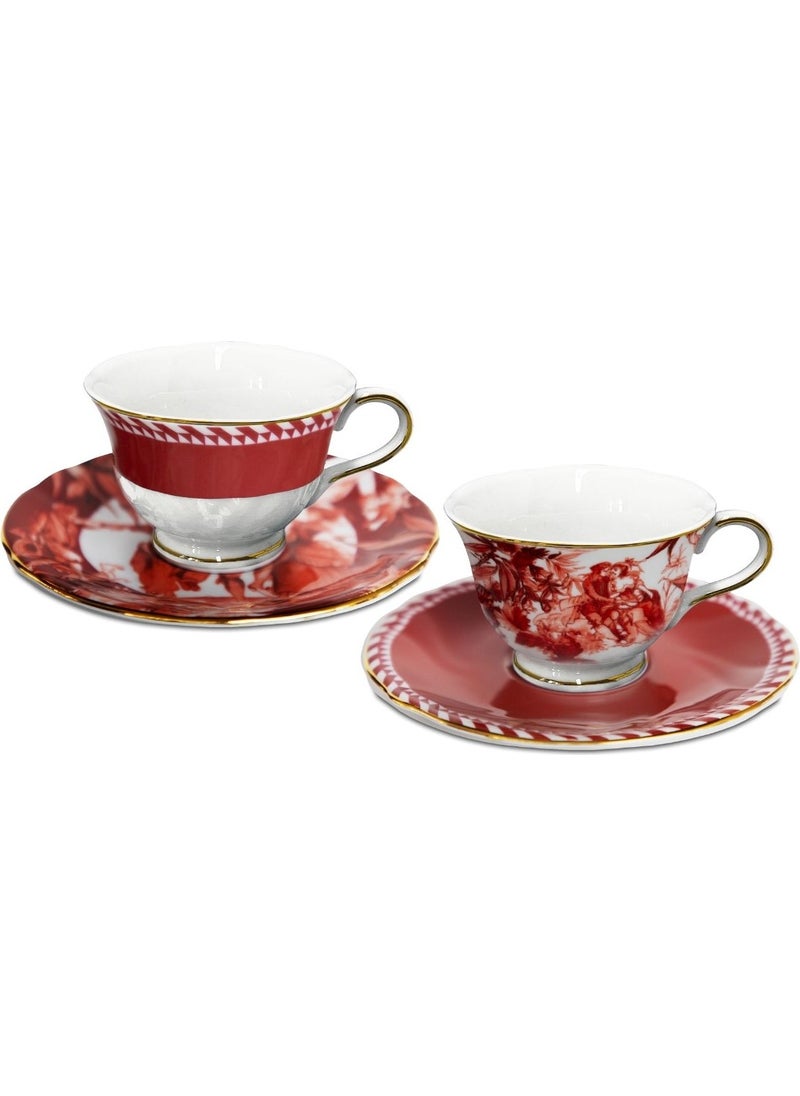 Baci milano - Le Rouge Porcelain 2-Piece Tea Cup 9.5 x 6.3 cm Red - Image 1
