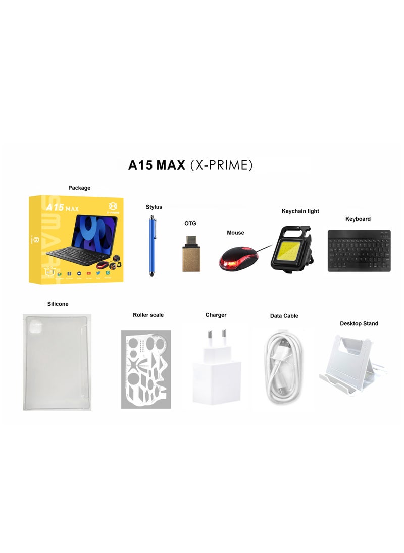 X - Prime - 10.1 Inch HD Display Android Slim Smart Tablet PC with Keyboard Mouse 8GB RAM 256GB ROM Dual SIM 5G Network WiFi Tablet Dual Camera Google Meet and Zoom Supported Gold - Image 1