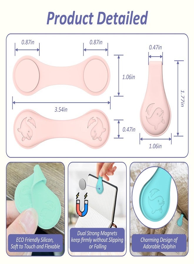 Vaszu Magnetic Silicone Bookmarks for Reading Book, 3 PCS Extra Strong Magnetic Book Mark Clip Cute Dolphin Book Page Holders Accessories Gift for Women, Men, Book Lovers, Teachers, Readers, Kids - Image 3