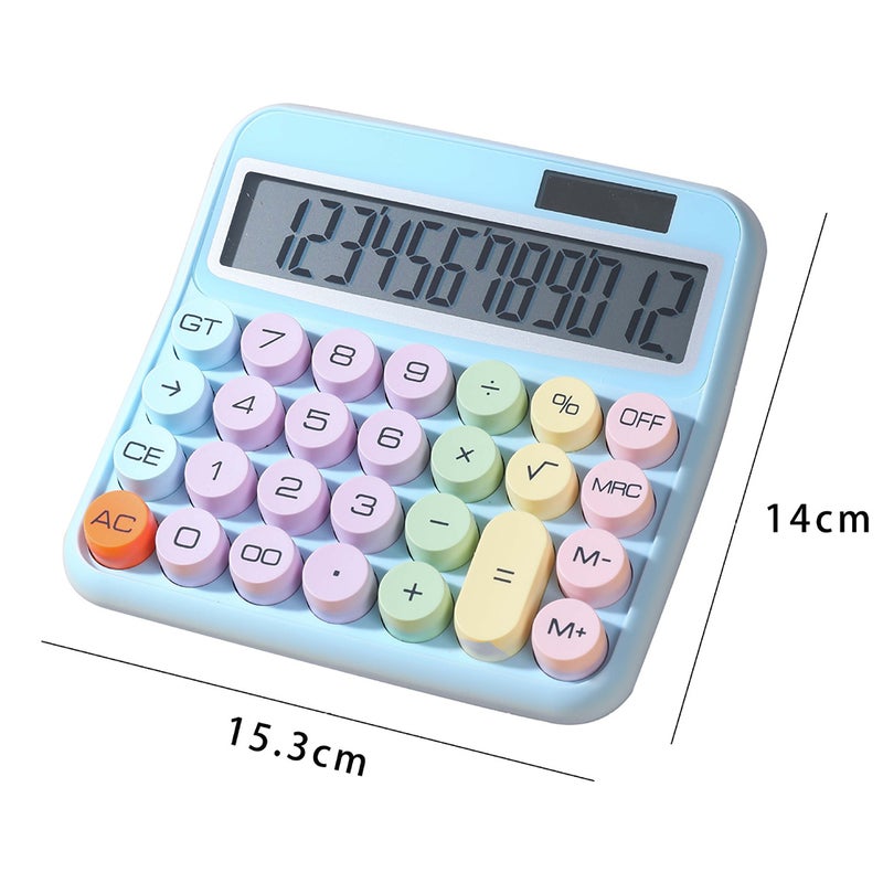Mechanical Calculator 12 Digit Large LCD Display Big Round Button 15°Tilt Screen Cute Candy Colored Dual Power Supply Calculator Suitable for Office School Home for Kids Students Accountant - Image 3