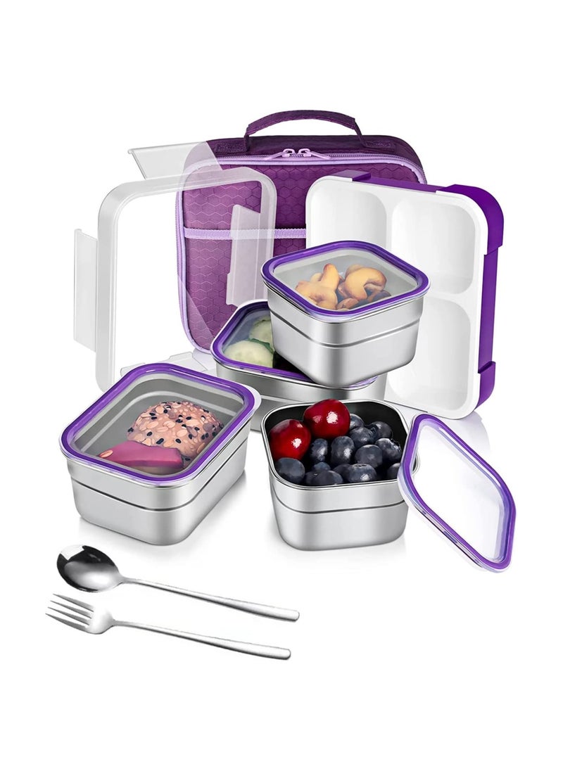 GGEROU Stainless Steel Lunch Box for Kids Adults,Insulated Bento Lunch Box with Tableware and Bag,1060ml 4 Compartment Divided Lunch Containers  - Image 1