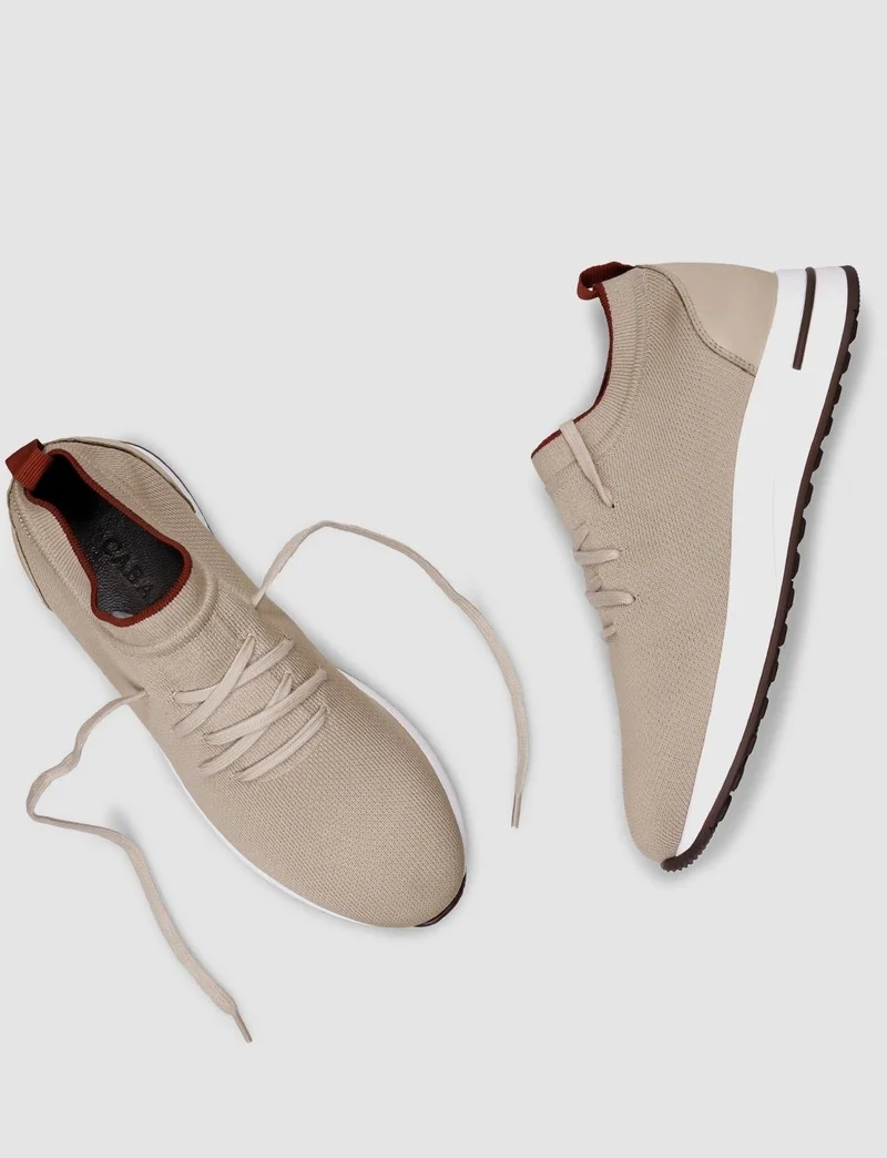 كاباني Knitwear Beige Lace-Up Women's Sneaker