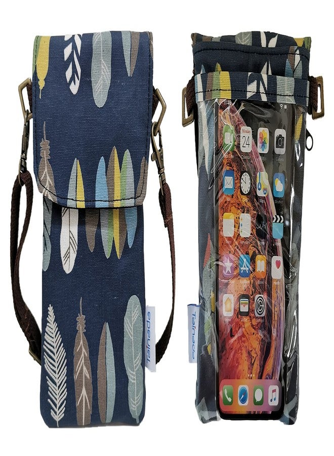 Tainada Crossbody Travel Phone Bag for Women, Small Shoulder Smartphone Touchscreen Wallet Purse Clutch Pouch w/Detachable Strap for iPhone 16/15 Pro Max; Google Pixel 9 (Feather Pattern Navy Blue) - Image 1