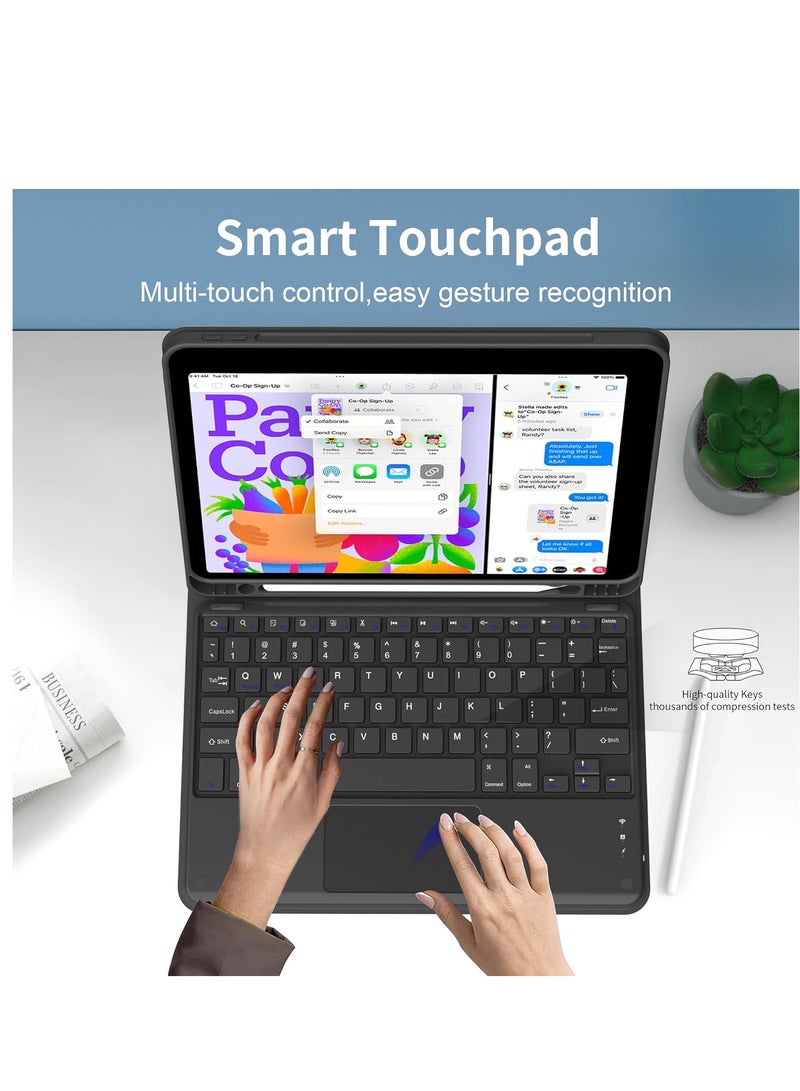 حافظة لجهاز iPad Air الجيل الخامس / الرابع مقاس 10.9 بوصة 2022/2020 غطاء ذكي قابل للطي مع حامل قلم رصاص ولوحة لمس ولوحة مفاتيح لاسلكية قابلة للفصل مغناطيسيًا لجهاز iPad Air 5/4 أسود - Image 4