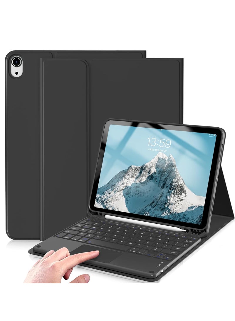 حافظة لجهاز iPad Air الجيل الخامس / الرابع مقاس 10.9 بوصة 2022/2020 غطاء ذكي قابل للطي مع حامل قلم رصاص ولوحة لمس ولوحة مفاتيح لاسلكية قابلة للفصل مغناطيسيًا لجهاز iPad Air 5/4 أسود - Image 1