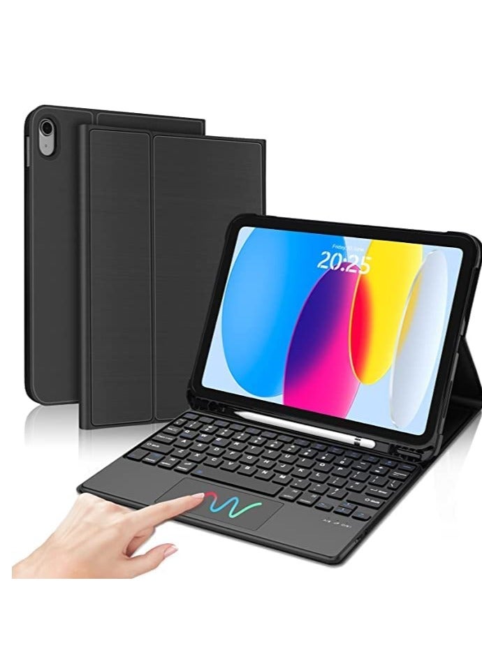 حافظة لجهاز iPad Air الجيل الخامس / الرابع مقاس 10.9 بوصة 2022/2020 غطاء ذكي قابل للطي مع حامل قلم رصاص ولوحة لمس ولوحة مفاتيح لاسلكية قابلة للفصل مغناطيسيًا لجهاز iPad Air 5/4 أسود - Image 2