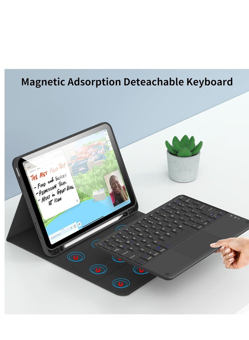 حافظة لجهاز iPad Air الجيل الخامس / الرابع مقاس 10.9 بوصة 2022/2020 غطاء ذكي قابل للطي مع حامل قلم رصاص ولوحة لمس ولوحة مفاتيح لاسلكية قابلة للفصل مغناطيسيًا لجهاز iPad Air 5/4 أسود - Image 3