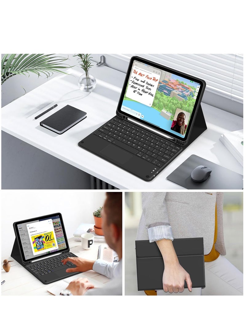 حافظة لجهاز iPad Air الجيل الخامس / الرابع مقاس 10.9 بوصة 2022/2020 غطاء ذكي قابل للطي مع حامل قلم رصاص ولوحة لمس ولوحة مفاتيح لاسلكية قابلة للفصل مغناطيسيًا لجهاز iPad Air 5/4 أسود - Image 5