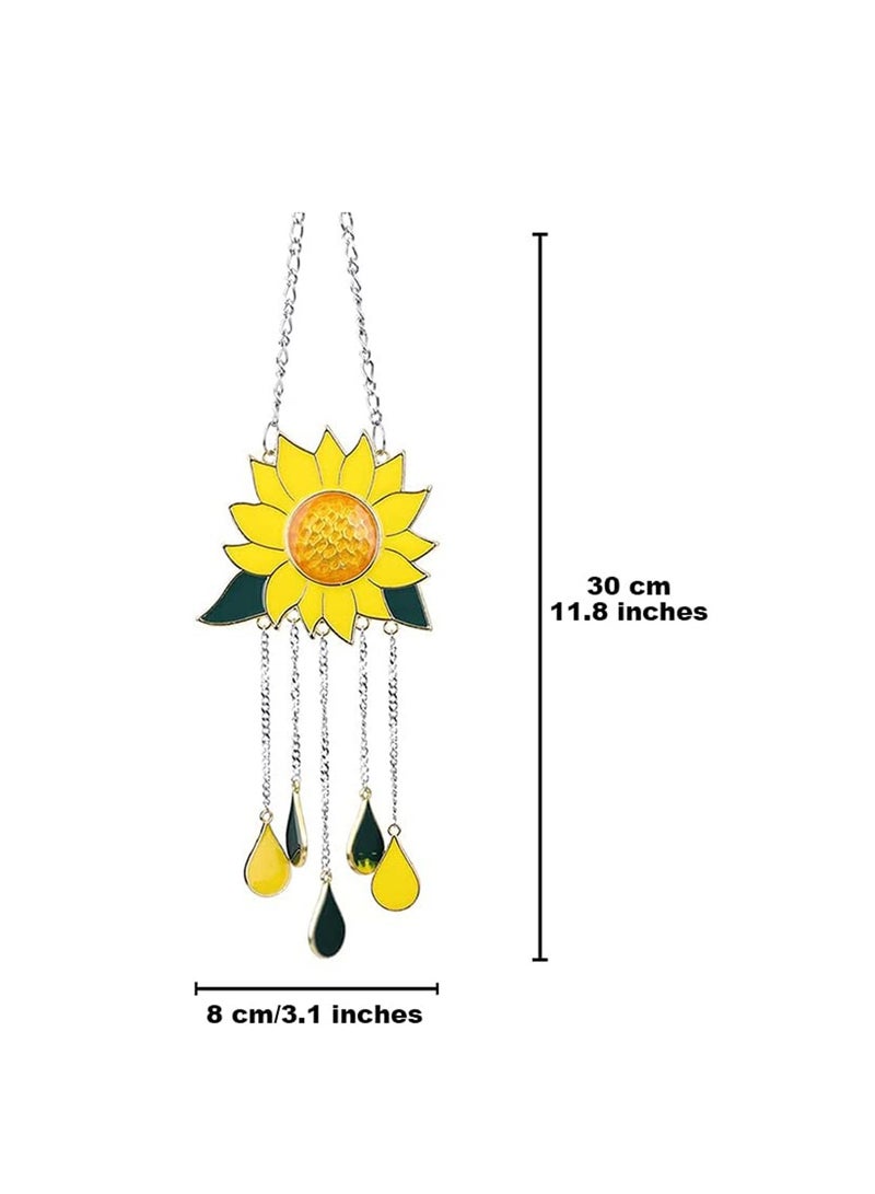 Excefore Wind Chimes Sunflower Ornaments Stained Glass Window Hanging Flower Pendant Balcony Festival Garden Medieval Art Decoration Gift for Backyard Patio Yard Home - Image 2