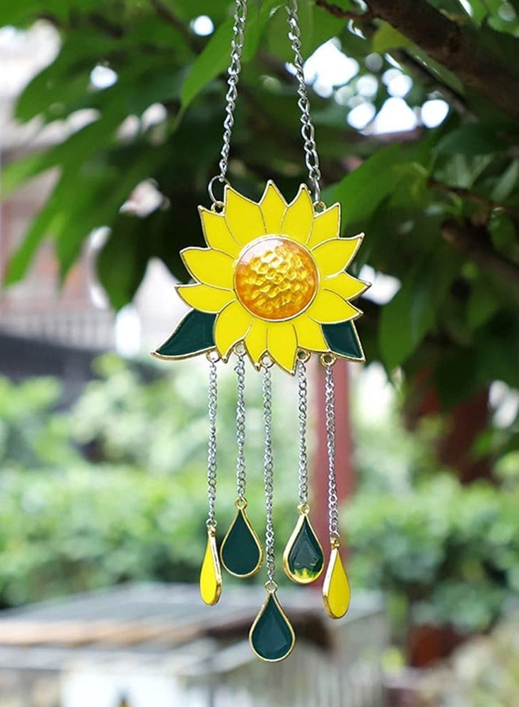 Excefore Wind Chimes Sunflower Ornaments Stained Glass Window Hanging Flower Pendant Balcony Festival Garden Medieval Art Decoration Gift for Backyard Patio Yard Home - Image 5