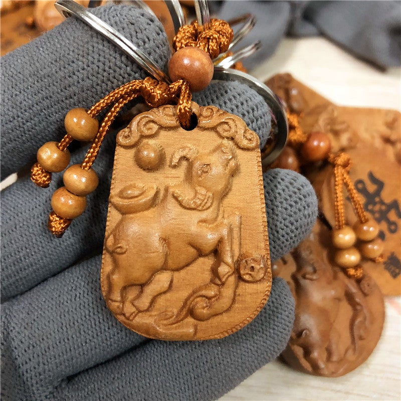Selling Wooden Carved Long Sign With Twelve Zodiac Signs Peach Wood Keychain Keychain Pendant For Street Stalls And Night Markets - Image 2