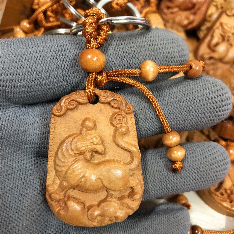 Selling Wooden Carved Long Sign With Twelve Zodiac Signs Peach Wood Keychain Keychain Pendant For Street Stalls And Night Markets - Image 1