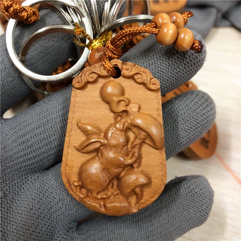 Selling Wooden Carved Long Sign With Twelve Zodiac Signs Peach Wood Keychain Keychain Pendant For Street Stalls And Night Markets - Image 3