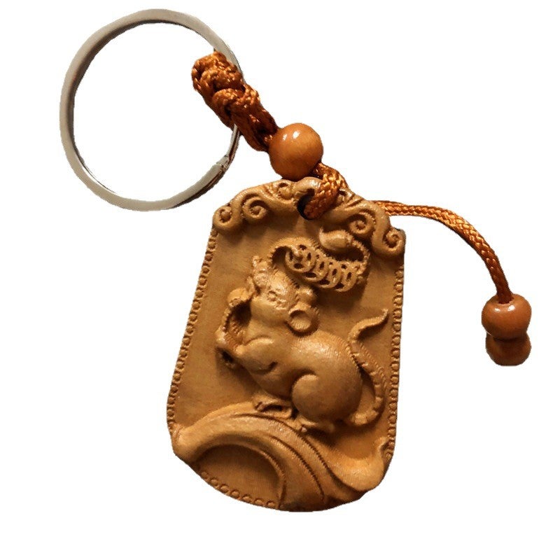 Selling Wooden Carved Long Sign With Twelve Zodiac Signs Peach Wood Keychain Keychain Pendant For Street Stalls And Night Markets - Image 5