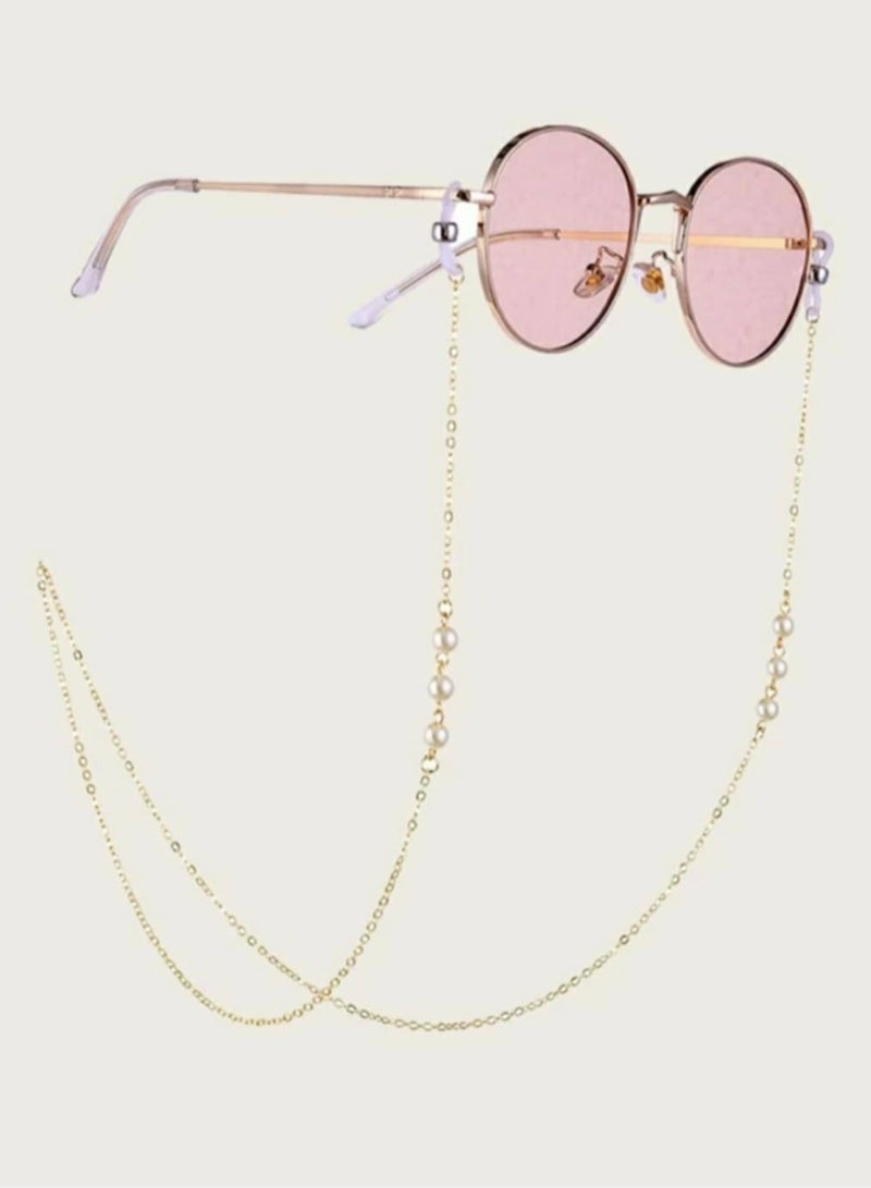RA accessories Women Eyeglasses Golden Chain With Pearls Off White  Also Use As Necklace - Image 1