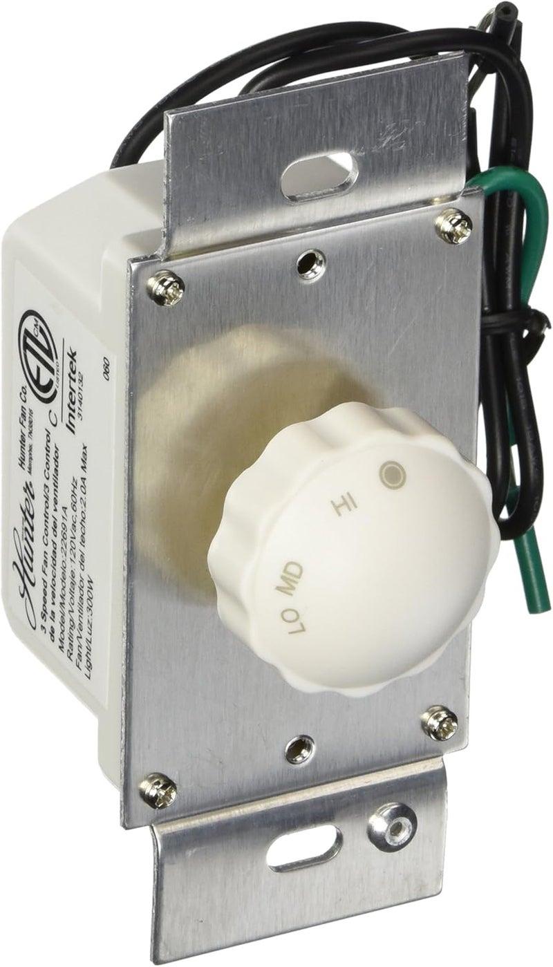 HUNTER Original Ceiling Fan Wall Control - 3 Speed Stepped Fan Switch, Compatible with Original Fans, Indoor Fan Wall Control - 22691, White - Image 1