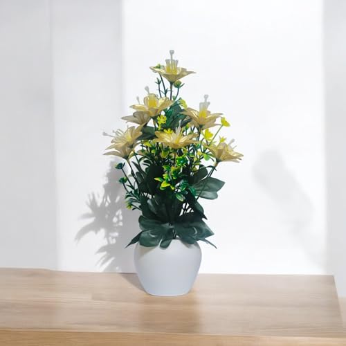 Flora Planet Plastic Artificial Plants with Pot - Home Decoration Items for Living Room, 30cm Show Pieces for Home Decor Living Room, Big Size Artificial Flowers Bunch with Vase (1, Round), Gold - Image 5