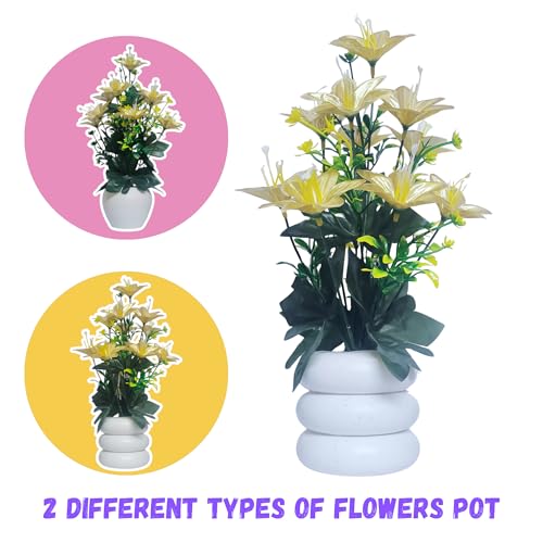 Flora Planet Plastic Artificial Plants with Pot - Home Decoration Items for Living Room, 30cm Show Pieces for Home Decor Living Room, Big Size Artificial Flowers Bunch with Vase (1, Round), Gold - Image 4