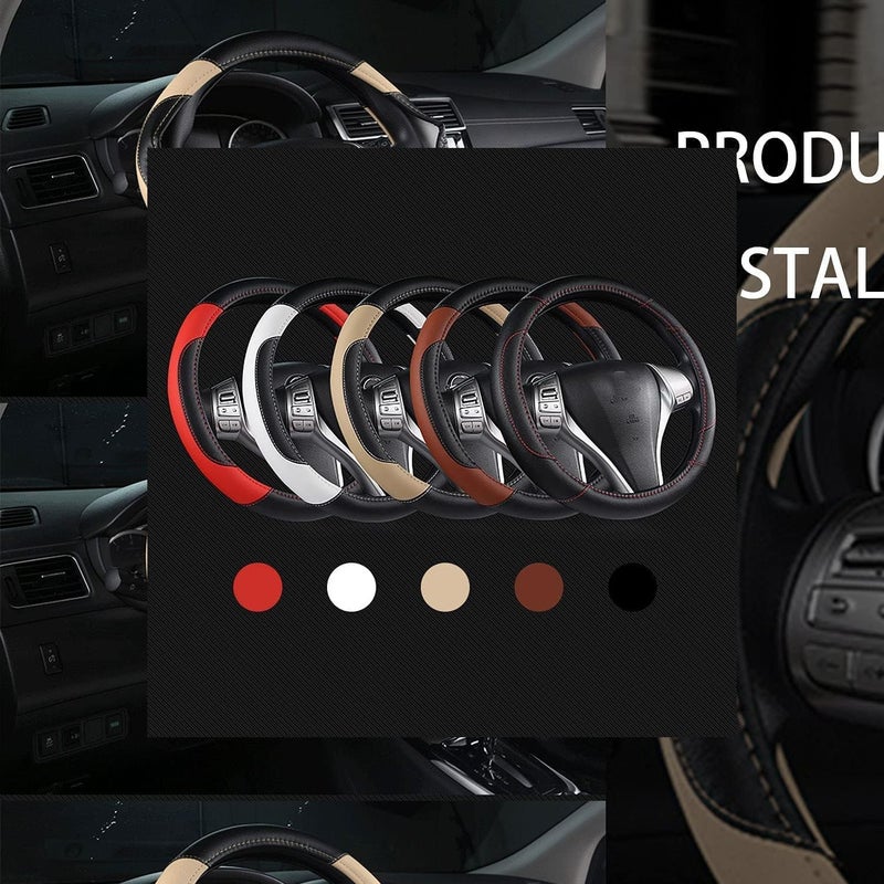 ELECDON Leather Car Steering Wheel Cover, Non-Slip Car Wheel Cover Protector Breathable Microfiber Leather Universal Fit for Most Cars(Beige) - Image 5