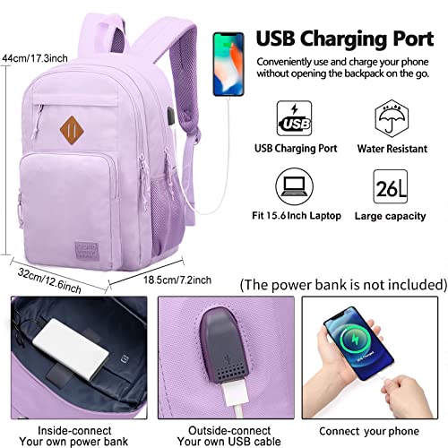 KEOFID Classic Travel backpack for Men and Women, Anti Theft Laptop Backpack with USB Charging Port for Work, Large Bag for College, Water Resistent(Purple) - Image 3