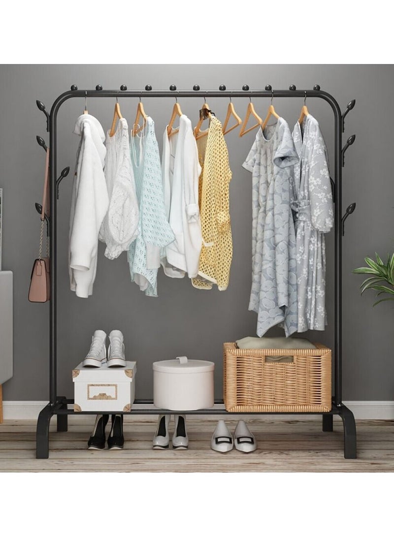 Cloth rack cloth stand Clothes Hanger Stand Clothes Dryer Rail with 8pcs Branch Hook Bottom Storage 110cm Length Large Space for Shoes Clothes Jacket Umbrella Hats Scarf Handbags - Image 4
