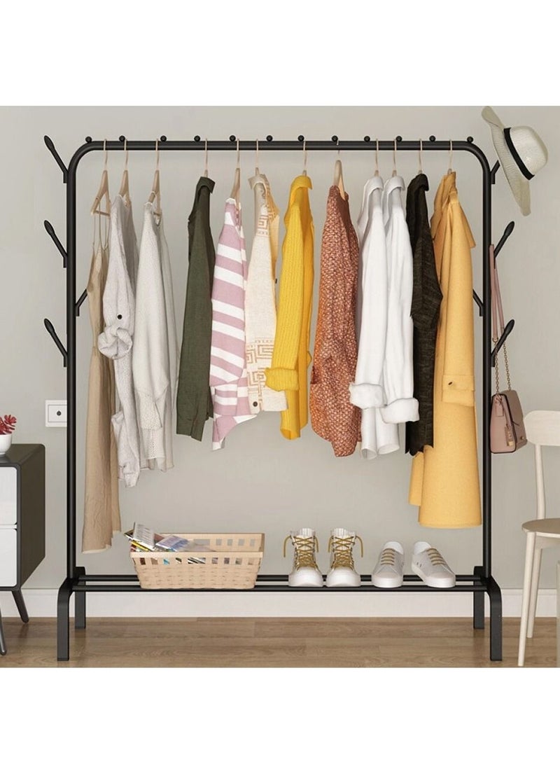 Cloth rack cloth stand Clothes Hanger Stand Clothes Dryer Rail with 8pcs Branch Hook Bottom Storage 110cm Length Large Space for Shoes Clothes Jacket Umbrella Hats Scarf Handbags - Image 2