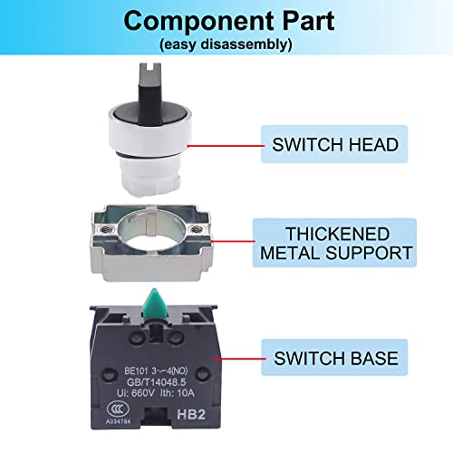 TWTADE / 2Pcs 22mm Selector Switch 2 NO 3 - Positions Maintained Latching Rotary Selector Switch 440V 10A XB2-20X/31-HB2-BD33 - Image 3