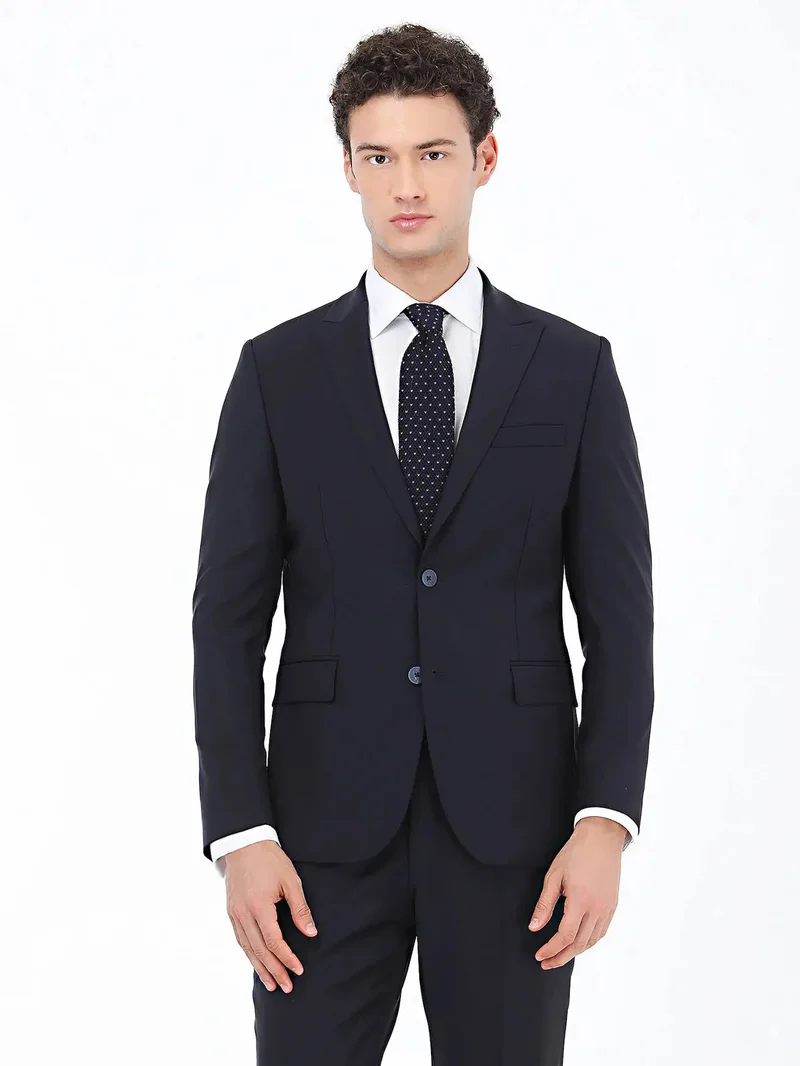Kip Navy Blue Plain Modern Fit Wool Blended Suit