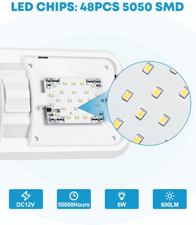 Kohree RV Lights Interior 5PCS, RV LED Ceiling Lights, 12V RV Lights Double Dome Light Fixture with ON/OFF Switch for RV Car Trailer Camper Boat, Natural White 4000-4500K, 48X5050SMD - Image 4