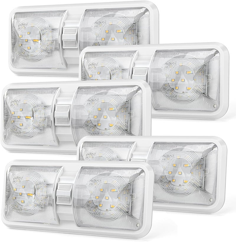Kohree RV Lights Interior 5PCS, RV LED Ceiling Lights, 12V RV Lights Double Dome Light Fixture with ON/OFF Switch for RV Car Trailer Camper Boat, Natural White 4000-4500K, 48X5050SMD - Image 1