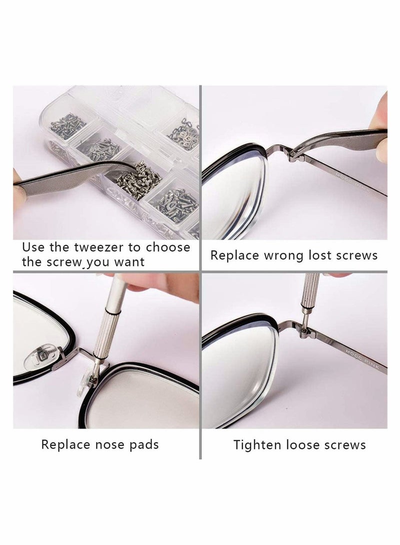 SYOSI Sunglasses Eyeglasses Repair Kit, 1100 Pcs Tiny Stainless Steel Screws and 5 Pairs Nose Pads with Micro Screwdriver Tweezer for Watch Clock Spectacle Eyewear Repair  - Image 2