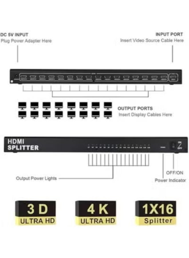 موزع HDMI بـ 16 مخرج – يدعم 4K و3D – لتوزيع الصورة على شاشات متعددة بجودة عالية - Image 3