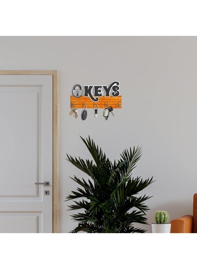 آرتفيب حامل مفاتيح خشبي أنيق وفريد ​​من نوعه من Artvibes لتزيين الجدران، مزود بخمسة خطافات أنيقة من الفولاذ المقاوم للصدأ، منظم مفاتيح جميل لتزيين المنزل (KH_811)، بني - Image 2
